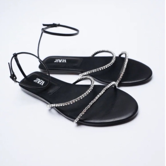 PARTY SPARKLE FLAT RHINESTONE CRYSTAL STRAP SANDALS
